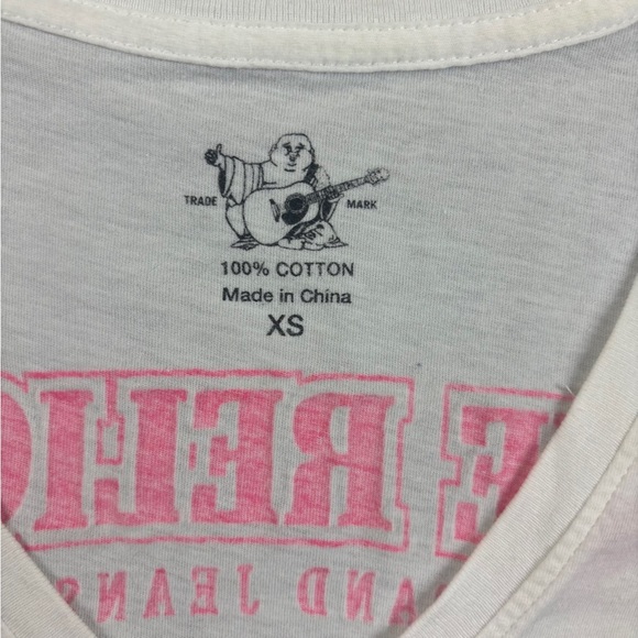 TRUE RELIGION Women’s V-Neck White Pink Logo Shirt size: XS - Picture 4 of 8